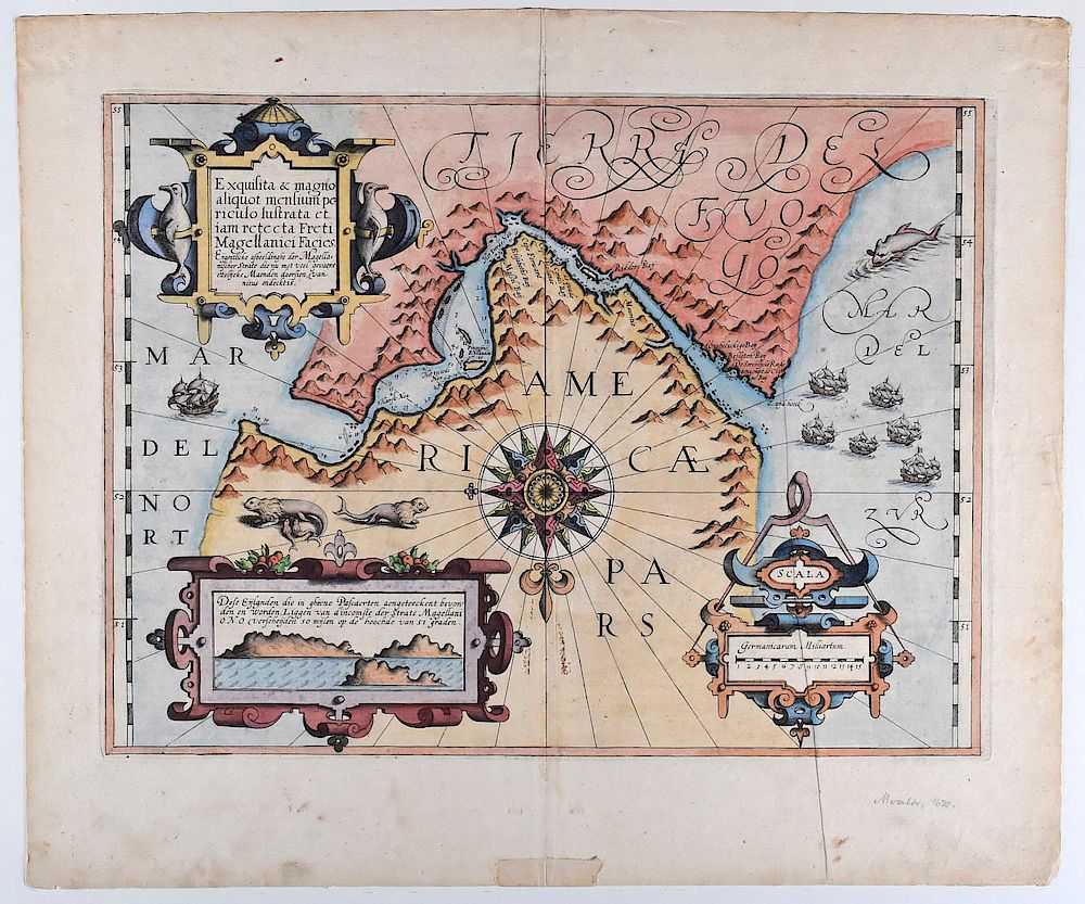 Appraisal: Mercator-Hondius Map of the Straits of Magellan ca Jodocus Hondius