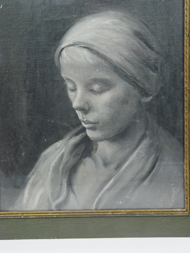 Appraisal: Unsigned - Oil of a young woman painted in greys