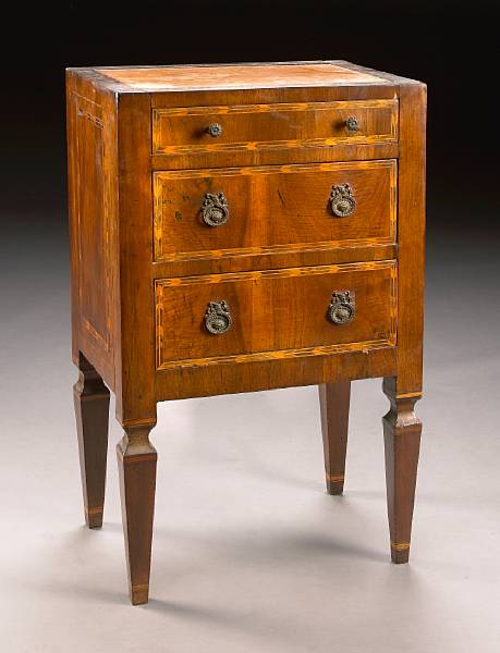 Appraisal: An Italian Neoclassical inlaid walnut commodini late th century The