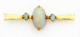 Appraisal: A ct gold white opal bar brooch length approximately mm