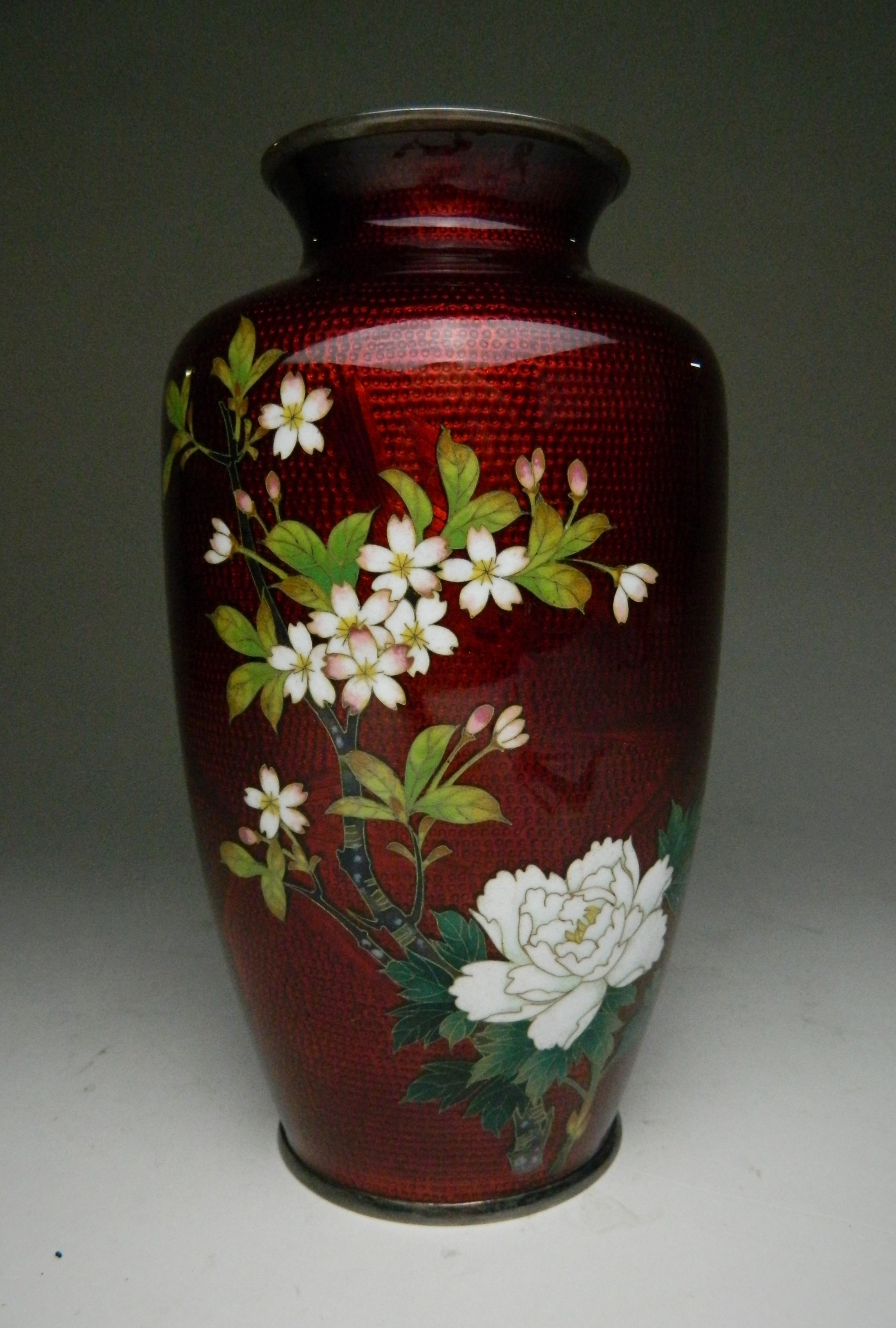 Appraisal: Sato Cloisonne vase- flower motif on red translucent ground marked