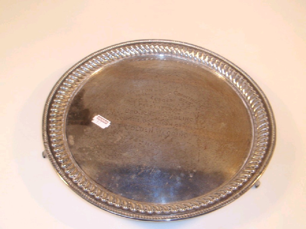 Appraisal: A late Victorian silver circular salver with raised gadroon border