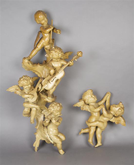 Appraisal: Two Carved Wood Figural Groups Height of tallest inches