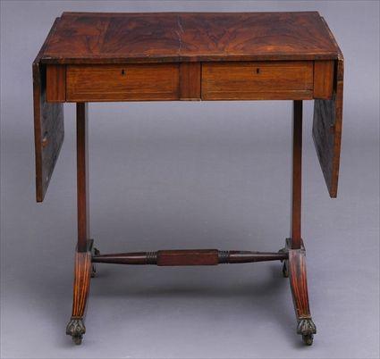 Appraisal: REGENCY INLAID ROSEWOOD SOFA TABLE The cross and burrwood banded