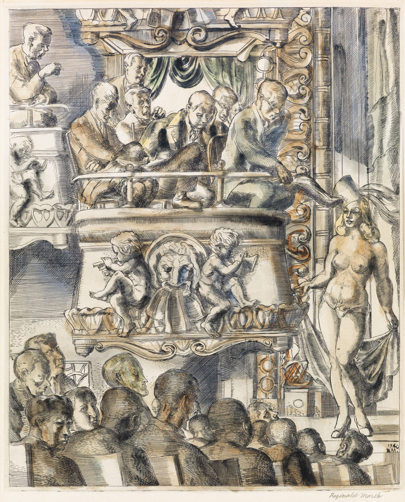 Appraisal: REGINALD MARSH Eltinge Follies Engraving with hand coloring in watercolor