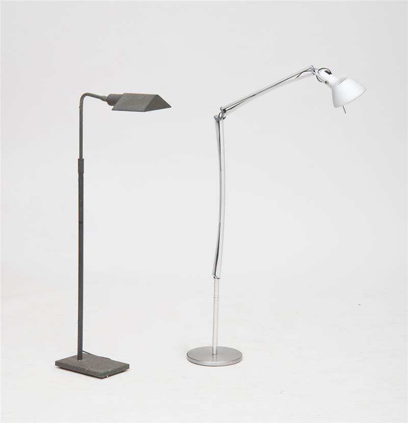 Appraisal: TWO MODERN METAL SWING-NECK FLOOR LAMPS One painted black one