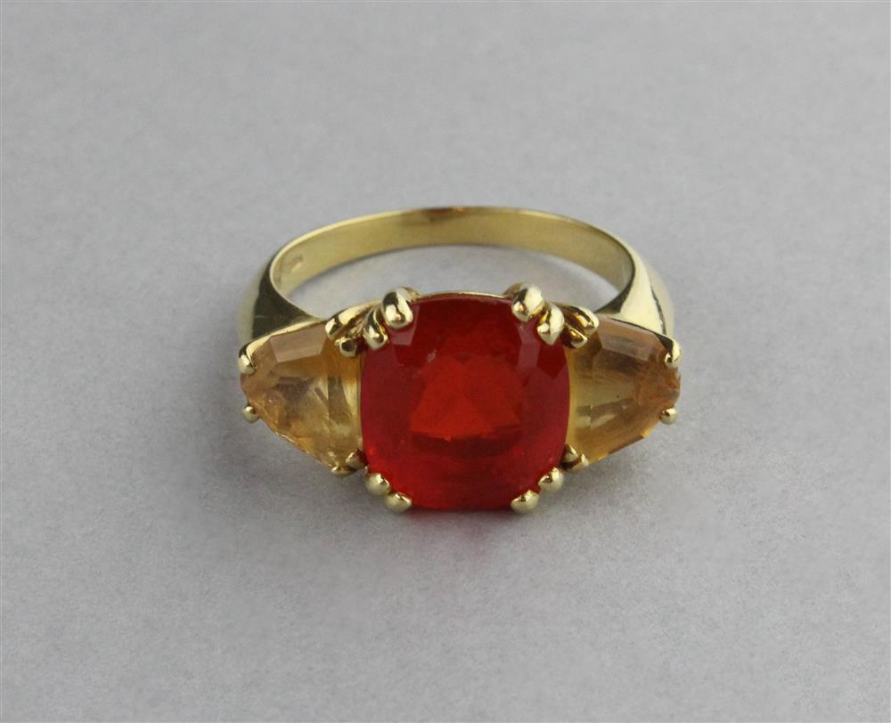 Appraisal: ORANGE AND YELLOW OPAL RING IN K GOLD SETTING the