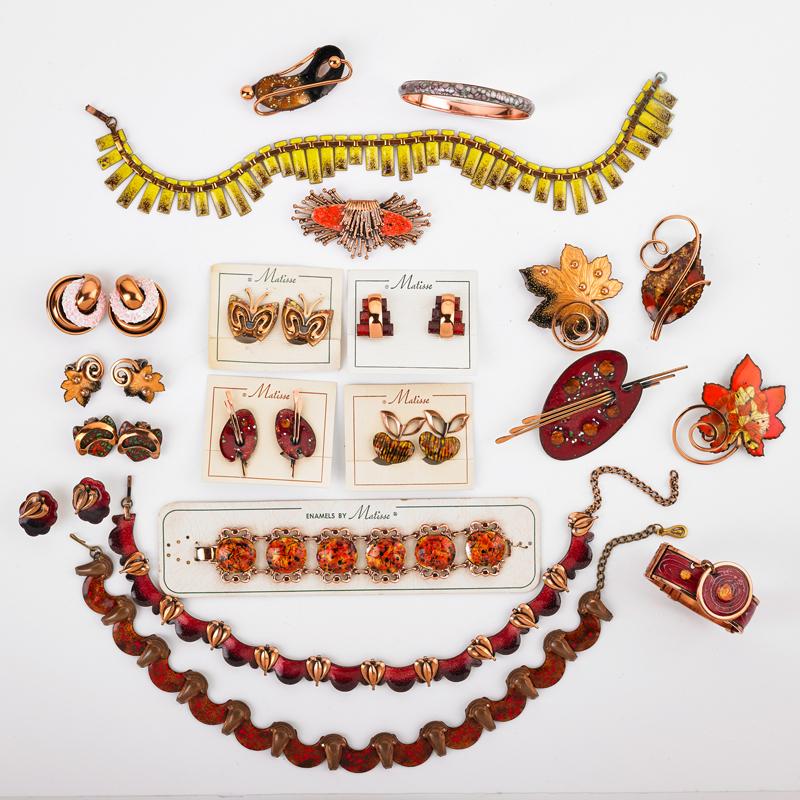 Appraisal: PIECES ENAMELED COPPER JEWELRY MATISSE RENOIR Collection in autumnal colors