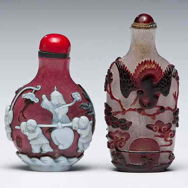 Appraisal: Peking Glass Snuff Bottles Chinese Two Peking Glass snuff bottles