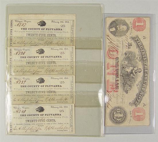 Appraisal: Very Rare Four Consecutive Numbered Notes From Fluvanna County Palmyra