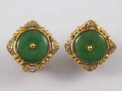 Appraisal: A pair of yellow metal tests carat gold jade and