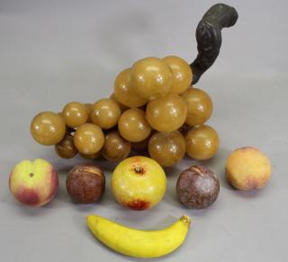 Appraisal: Carved Stone Fruit Pieces Including a cluster of grapes a