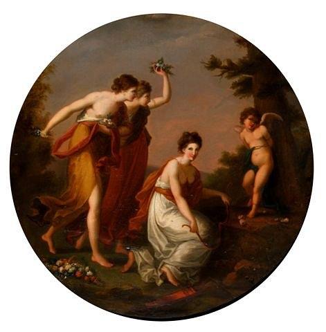 Appraisal: AFTER ANGELICA KAUFFMAN Swiss - The Disarming of Cupid oil