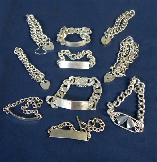 Appraisal: Ten silver bracelets oz