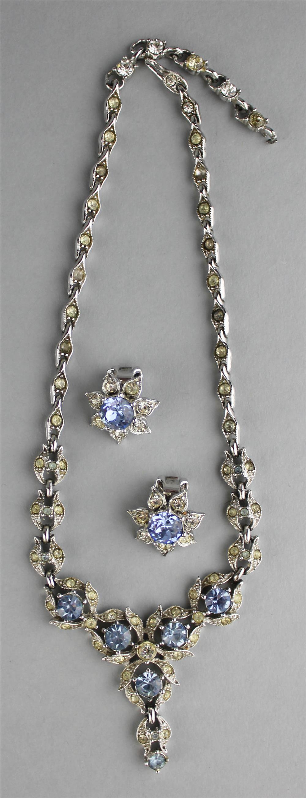 Appraisal: BOGOFF NECKLACE AND MATCHING EARRING SET WITH BLUE RHINESTONES all