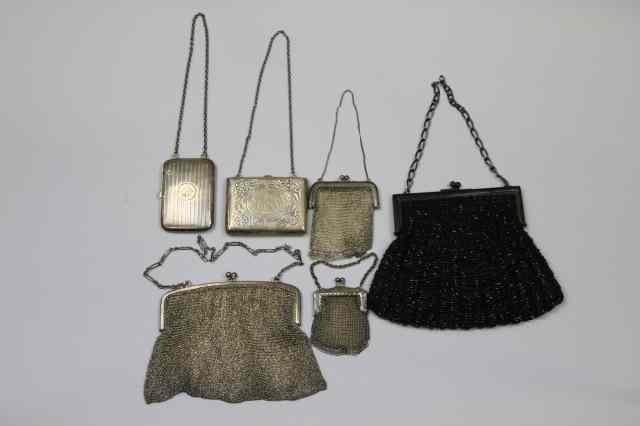 Appraisal: LOT OF SIX ART DECO PURSES Large sterling silver mesh