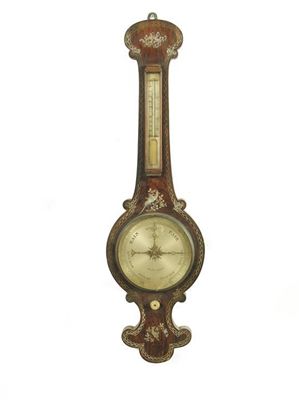 Appraisal: A Victorian simulated rosewood and painted banjo wheel barometer with