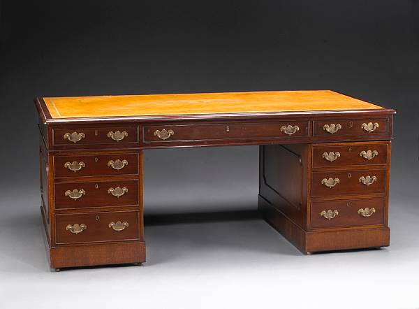 Appraisal: A George III style mahogany pedestal partner's desk late th