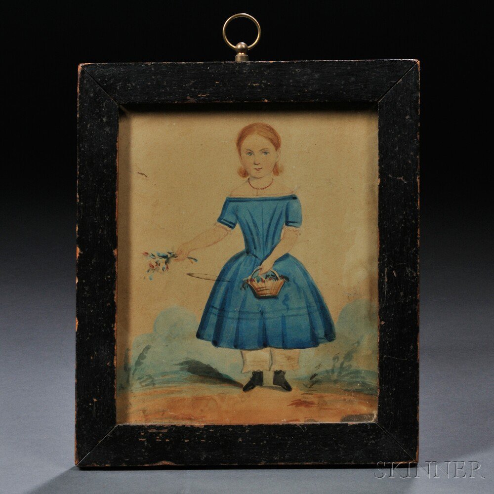 Appraisal: American School th Century Small Portrait of a Girl Wearing