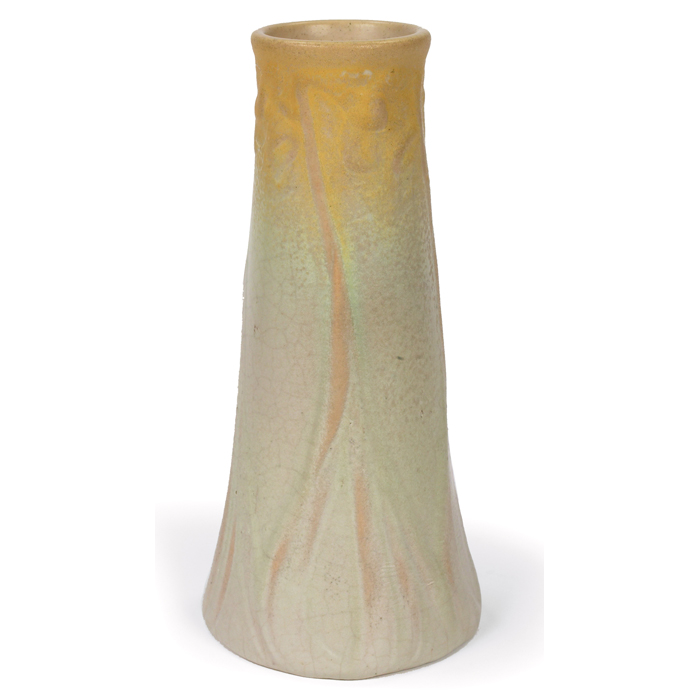 Appraisal: Van Briggle vase c floral design covered in a yellow