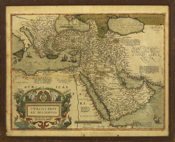 Appraisal: Abraham Ortelius Belgian - Hand-Colored Engraved Double Page Map Turcici