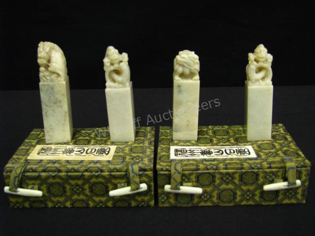 Appraisal: Group of Four Oriental Carved Stone Seals all depicting dragons