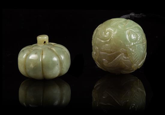 Appraisal: Sale Lot Two Carved Jade Pebbles each of a celadon