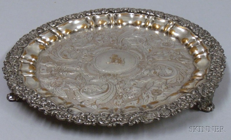 Appraisal: Silver Plated Footed Tray with Medallion Crest