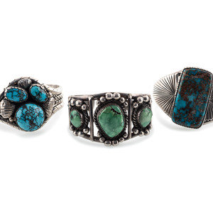 Appraisal: Navajo Silver and Turquoise Cuff Bracelets late th century lot