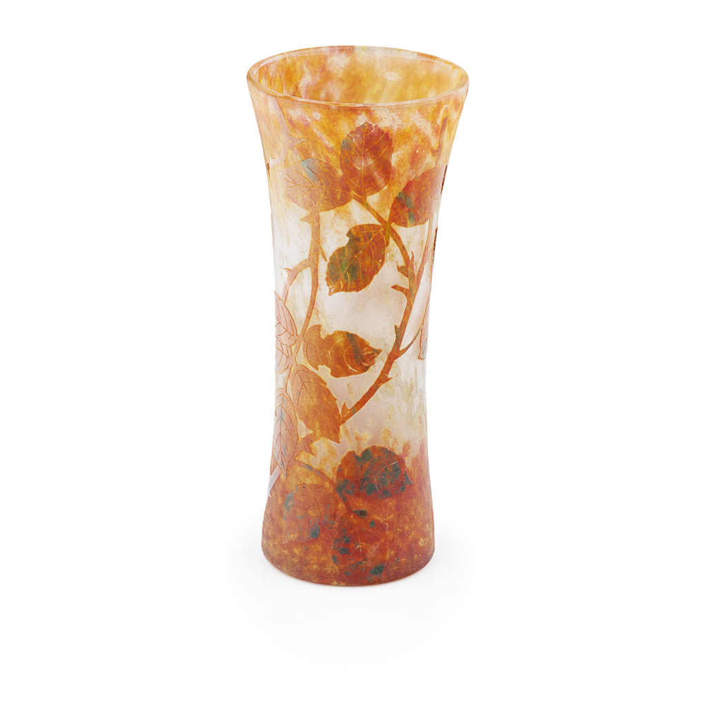 Appraisal: DAUM NANCY CAMEO GLASS VASE of fluted form the mottled