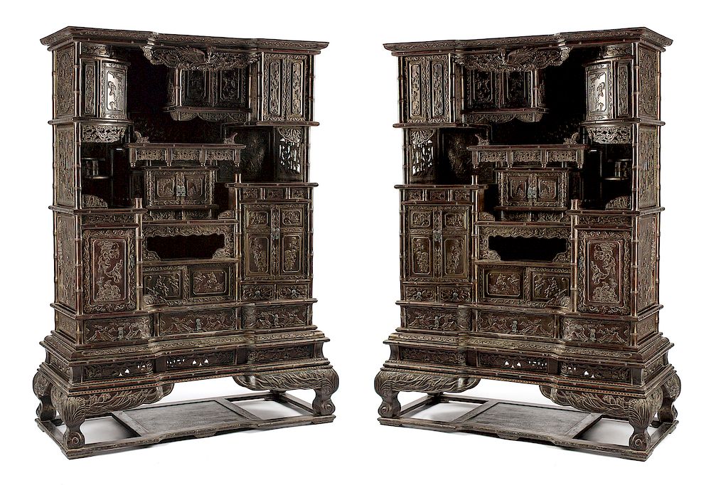 Appraisal: A Pair of Chinese Export Hardwood Whatnot Cabinets A Pair