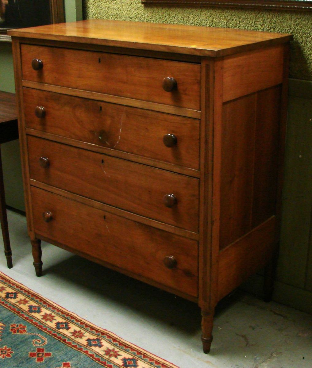 Appraisal: AMERICAN COUNTRY SHERATON FOUR-DRAWER BUREAU American Circa In cherry with