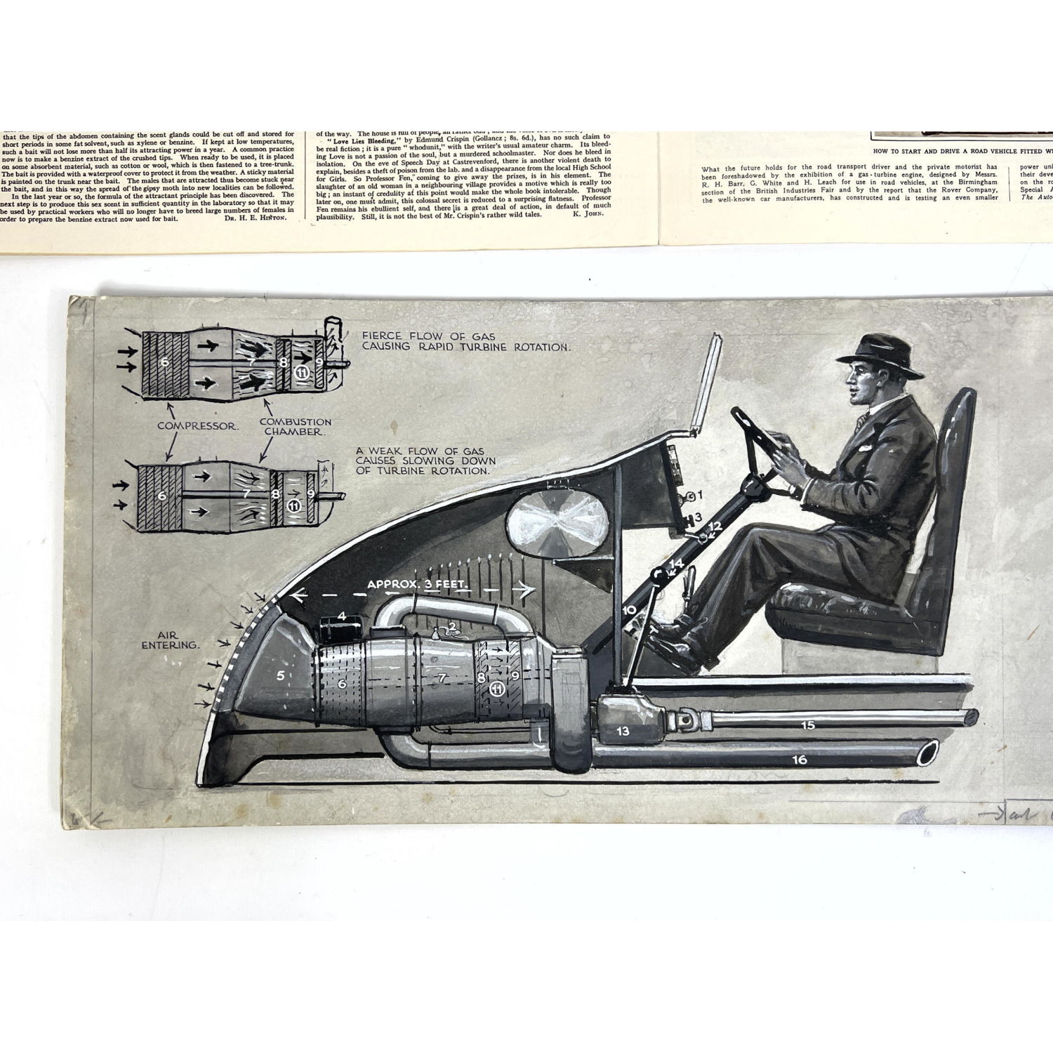 Appraisal: Original Cut-Away Illustration of Gas Powered Turbine Engine Car invention