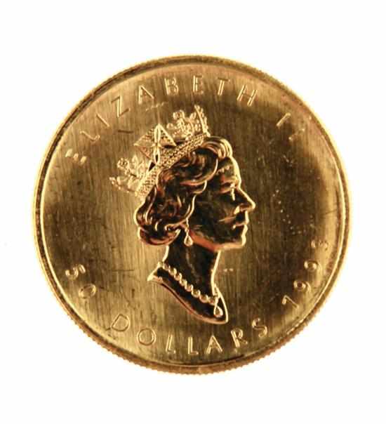 Appraisal: Canadian Gold Maple Leaf coin obverse with portrait of Queen