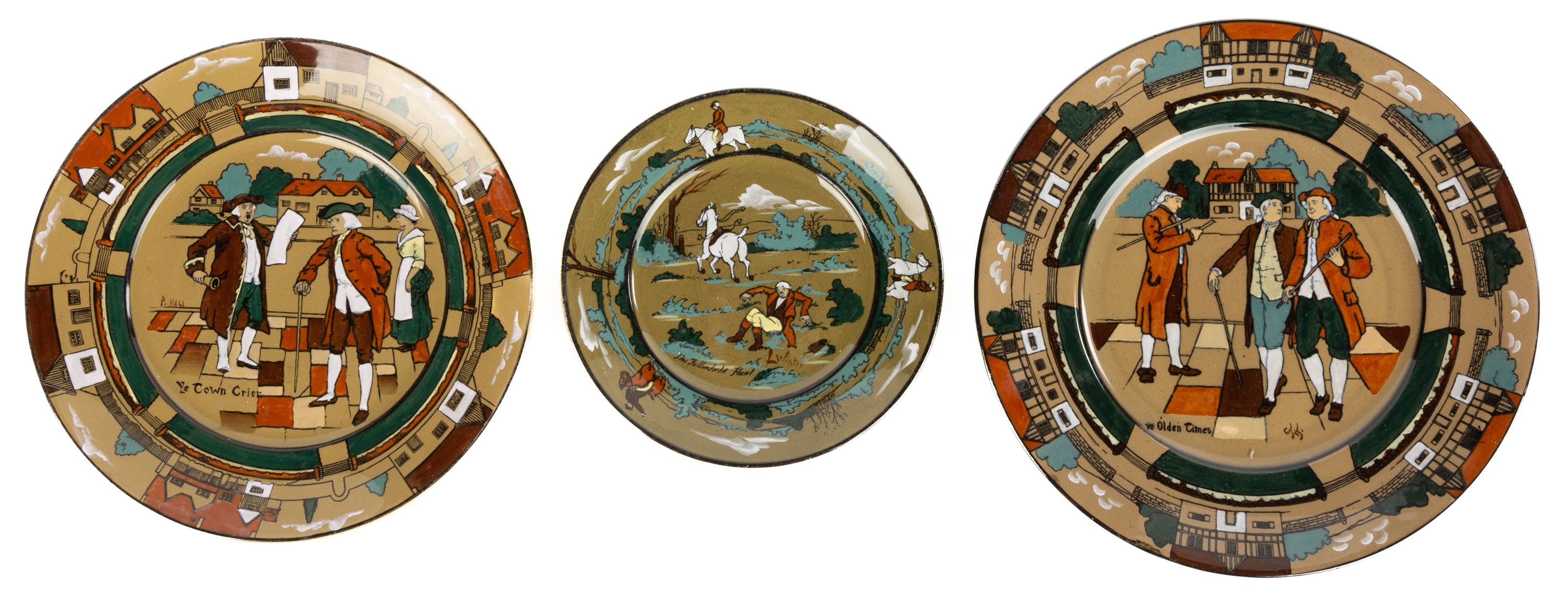 Appraisal: DELDARE PLATES circa Buffalo Pottery Company Ye Town Crier Hall