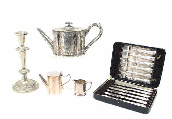 Appraisal: A group of plated table articles and flatware Comprising pair