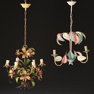 Appraisal: Group of Two French Wrought Iron Chandeliers one six light