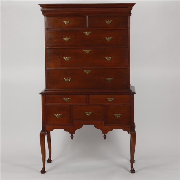 Appraisal: Early American Queen Anne Flat Top Highboy Dresser with hidden