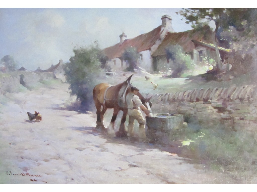 Appraisal: ROBERT RUSSELL MACNEE GI - SHIRE HORSE DRINKING AND CHICKENS