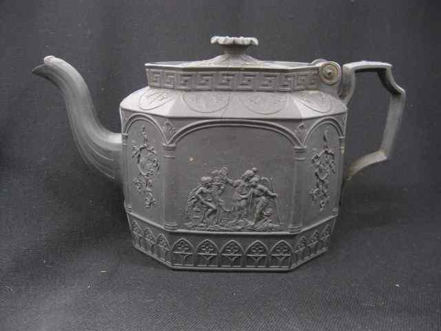 Appraisal: Early Wedgwood Basalt Teapot classical style panels cracks