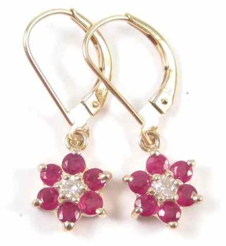 Appraisal: PAIR OF RUBY AND DIAMOND EARRINGS each k yellow gold