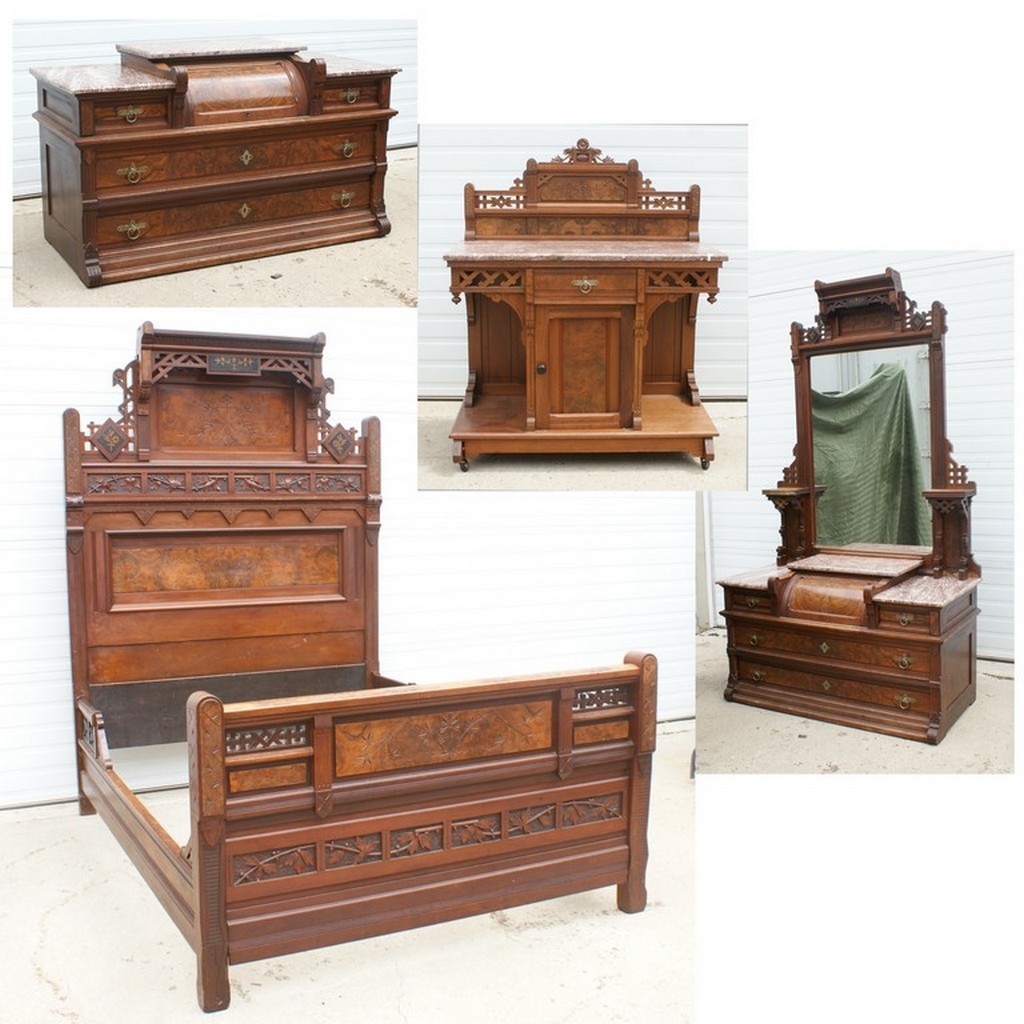 Appraisal: Carved pc Eastlake Victorian BR suite c o high back