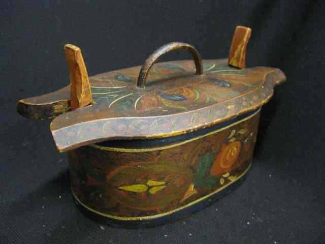 Appraisal: Handpainted Wooden Box floral decor handled lid '' x ''