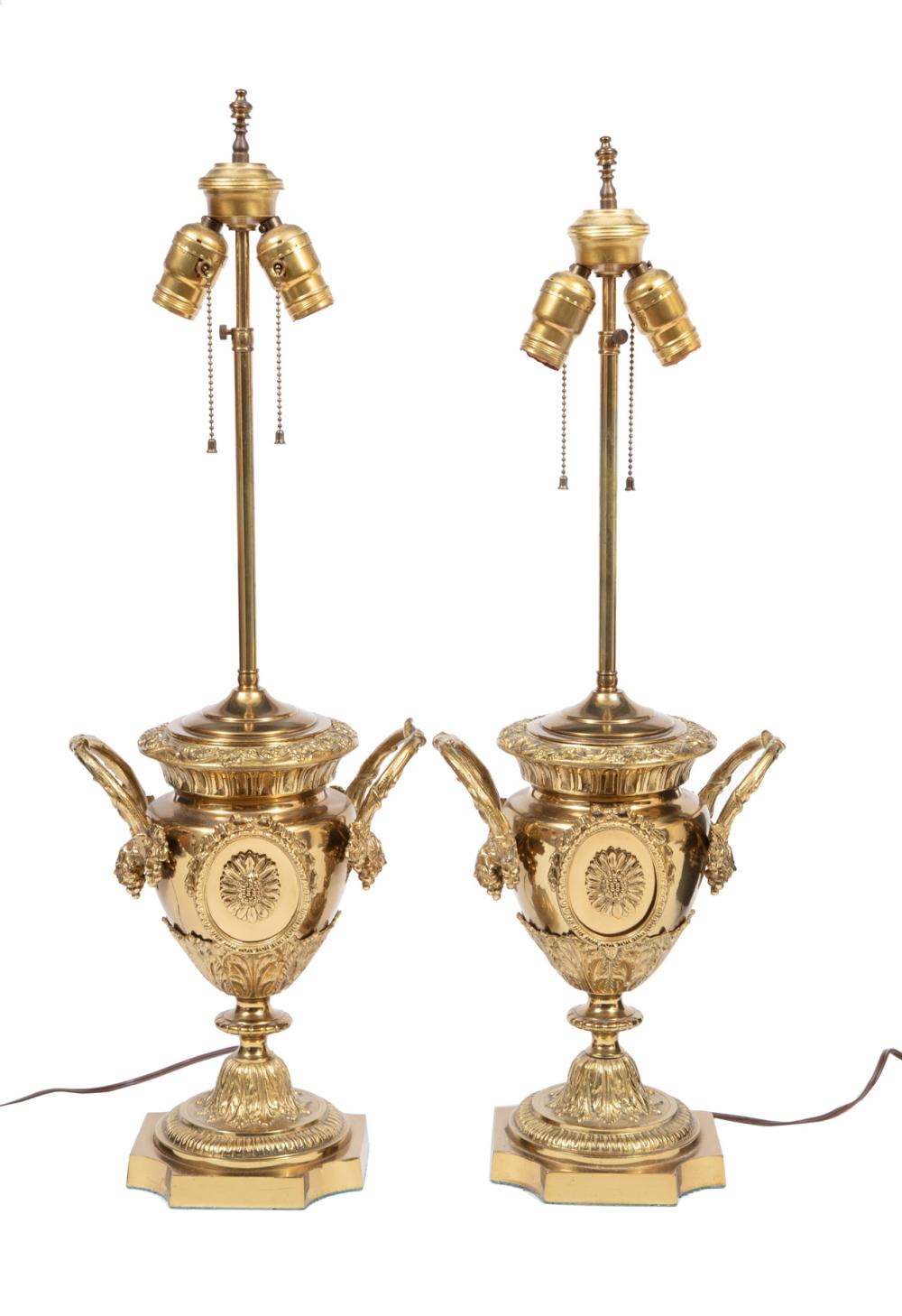 Appraisal: PAIR OF ANTIQUE BRASS TABLE LAMPSPair of Antique Brass Table