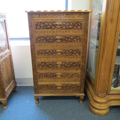 Appraisal: Carved Chest six drawer footed tall wide deep from India