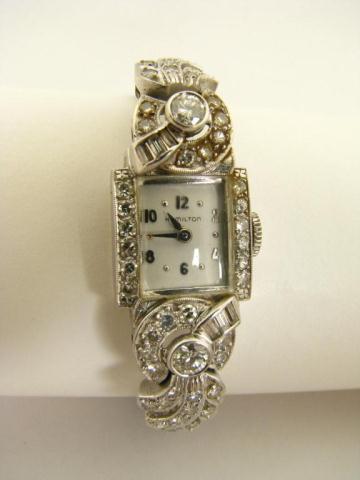 Appraisal: Lady's K White Gold Antique Hamilton Watch with diamonds ''