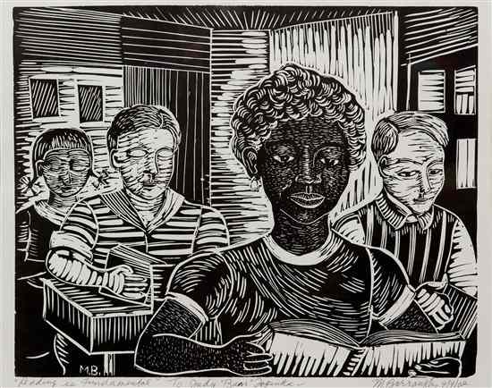 Appraisal: Margaret Taylor Goss Burroughs American - Reading is Fundamental linocut