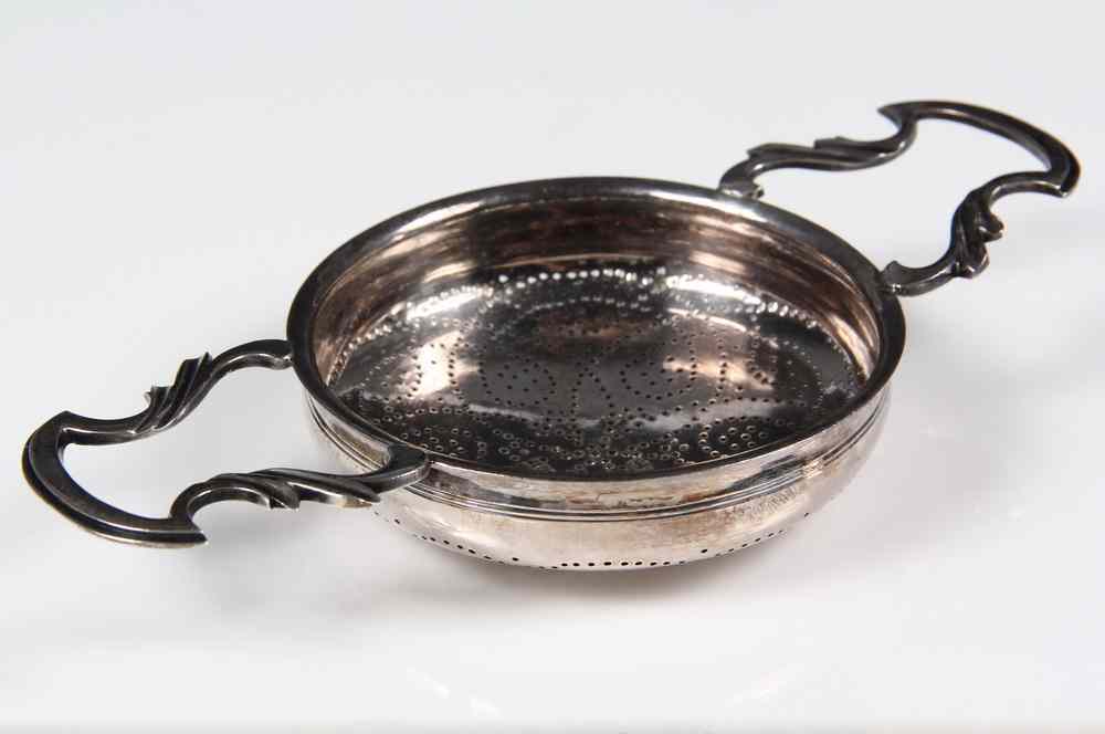 Appraisal: ENGLISH STERLING STRAINER - Two Handled Silver Strainer with hallmarks