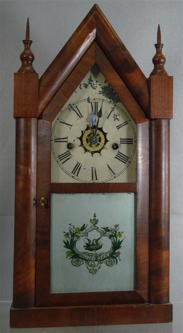 Appraisal: Waterbury Large Gothic hr mahogany cottage clock alarm runs strikes