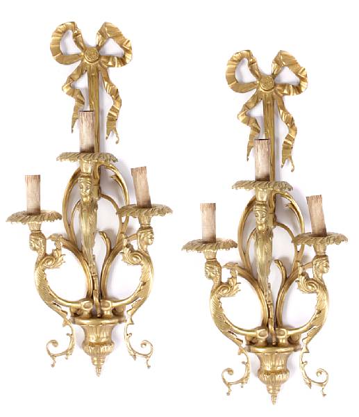 Appraisal: A pair of Louis XV style gilt bronze three light